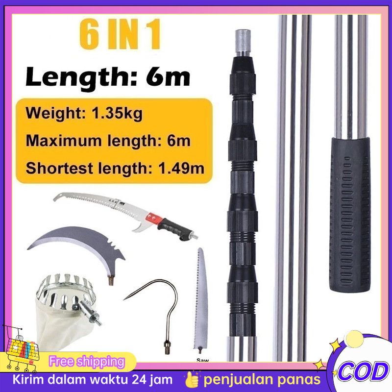 6 in1 6M Tongkat Panjang Untuk Petik Buah /metal fruit picker /galah pemetik buah 10 meter/tongkat p