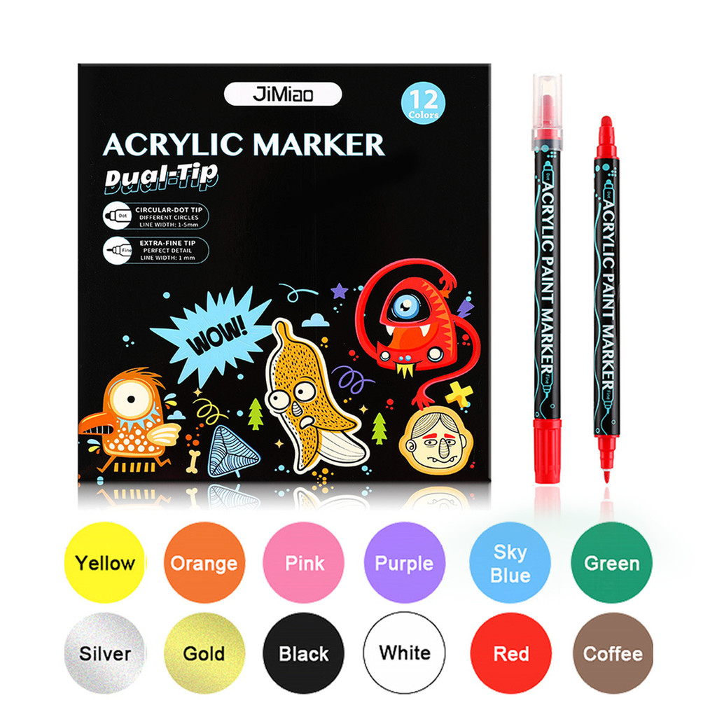 

12-36 Colors Double Head Acrylic Markers Pen Set Art for Painting Kid Chirldren Water-proof Student Scholl Supplies Stationery