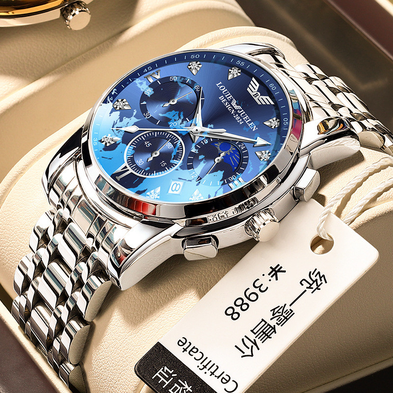 

Louis Juelun Produk Baru Streaming Langsung Lintas Batas Jam Tangan Pria Luminous Kalender Matahari Bulan Bintang Fashion Trendy Quartz