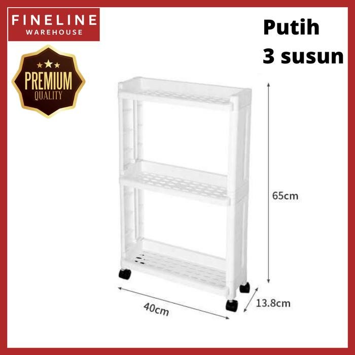 Rak Dapur Dorong Troli Roda Rak Bumbu Dapur Serbaguna 3 4 Susun Plastik Putih - 3 susun, Putih