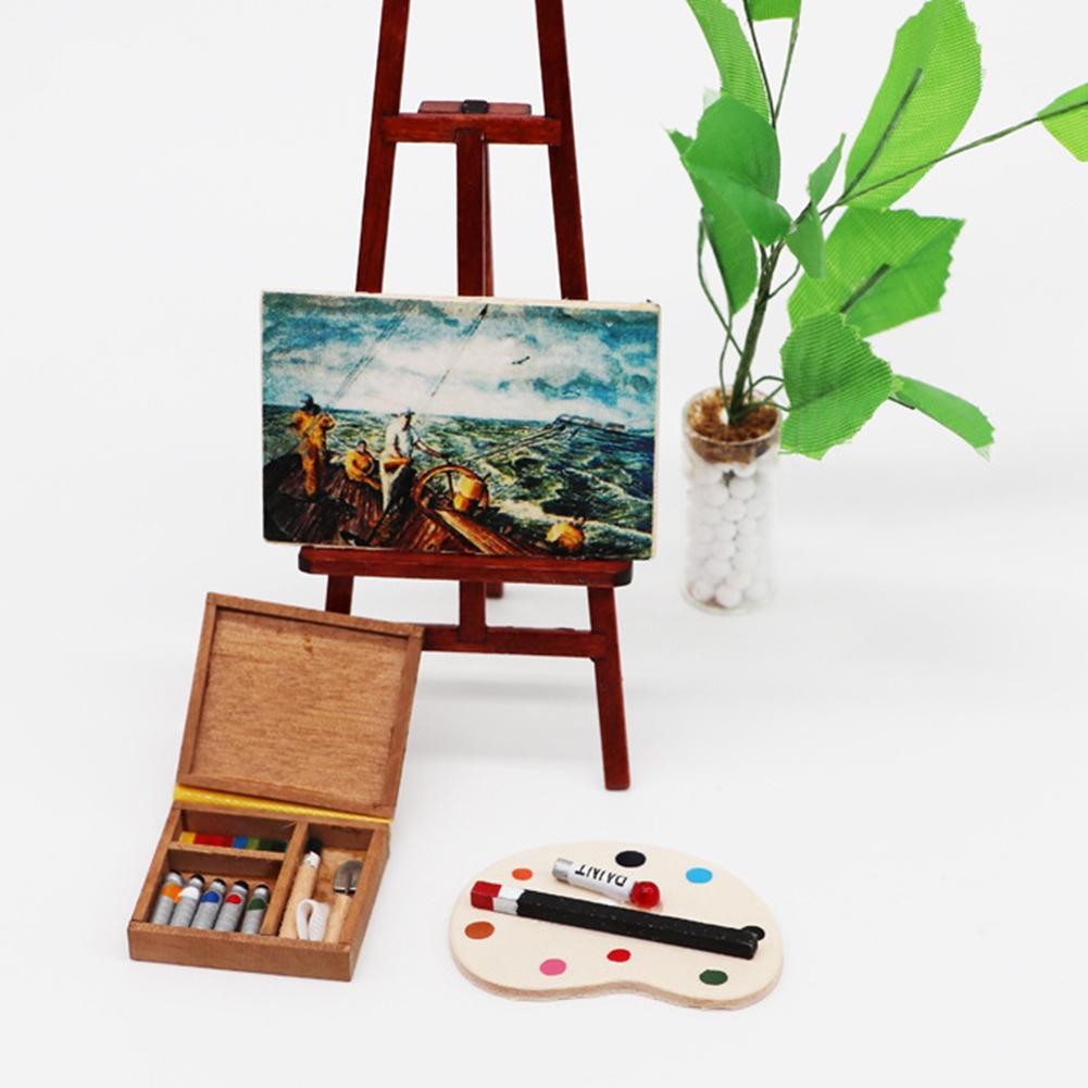 

1/12 Doll House Paintbox Painting Easel Palette Miniature Art Room Scene Decor Home Furniture