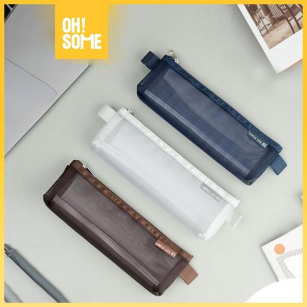 

OHSOME Gimen Mesh Zipper Pencil Case Pouch Pensil Tempat Kotak Alat Tulis - Warna RANDOM
