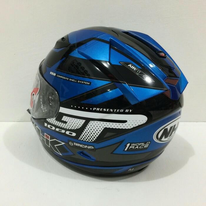 HELM NHK GP1000 GP 1000 MOTIF STAR BLUE METALIC SILVER BIRU METALIK