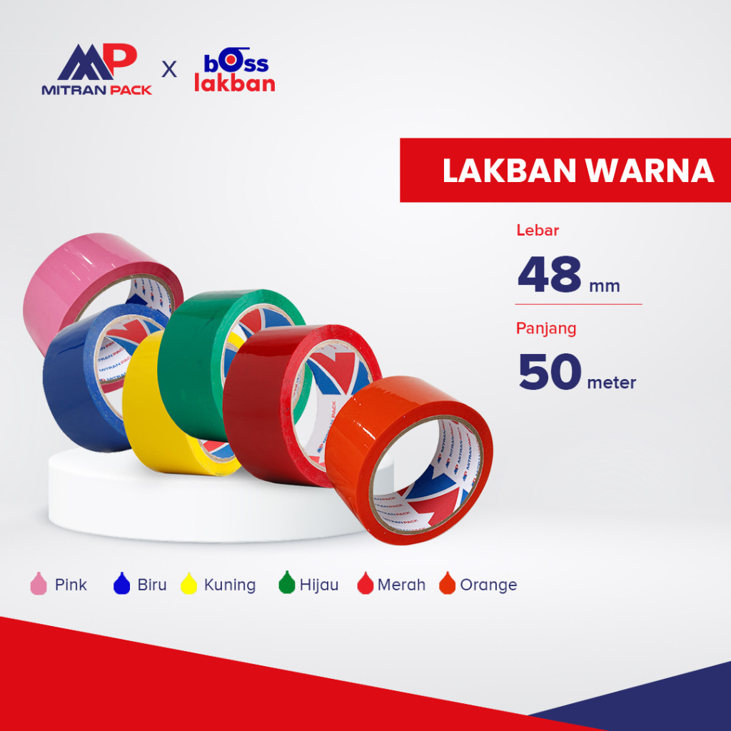 

Lakban Warna Merah Biru Kuning Hijau Mitran Pack