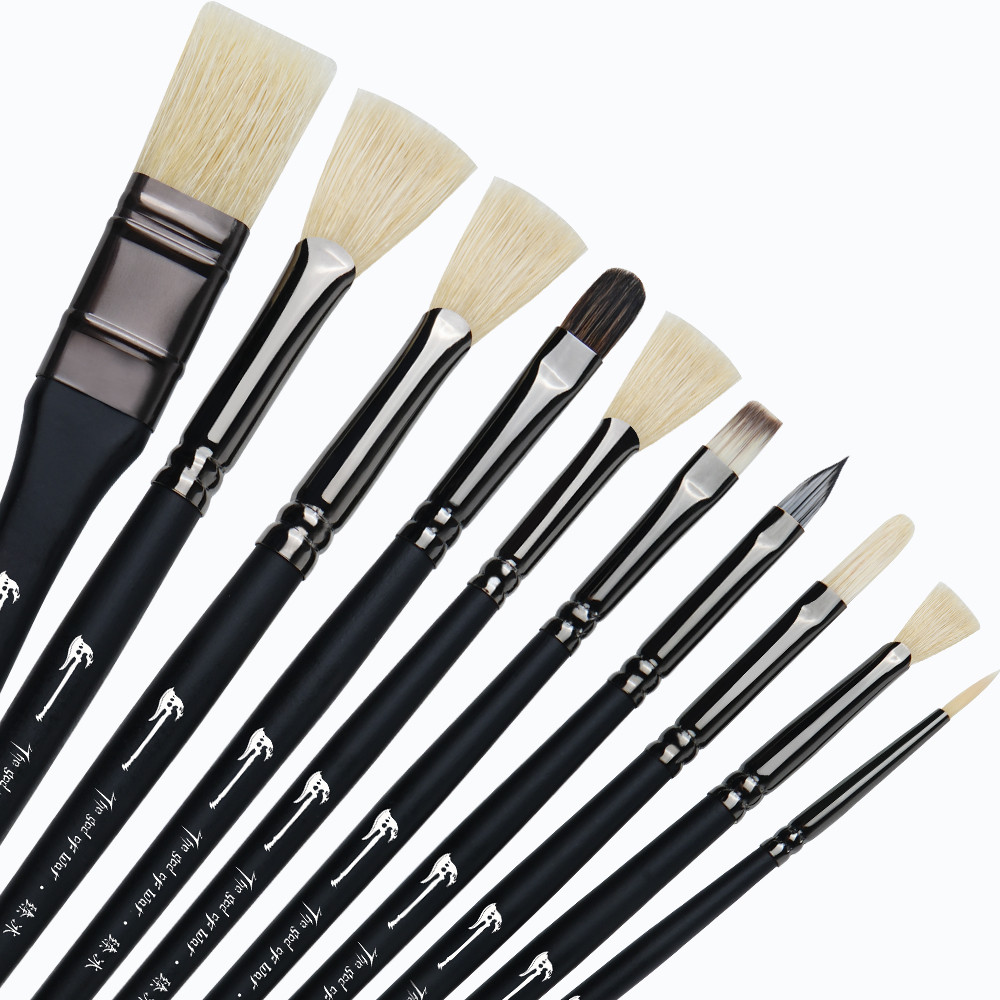 

10 Pcs Paint Brushes Set Bristle Hair Professional Drawing Long Rod Painting Brush Oil Acrylic Watercolor Art Supplies