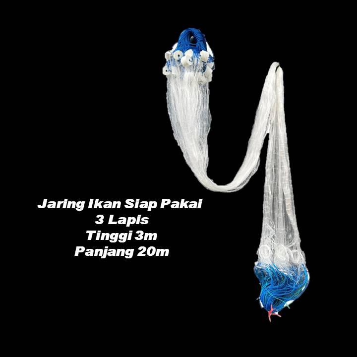 Jaring Ikan Siap Pakai 3 lapis Panjnag 20m tinggi 3m Pemberat Timah Jaring Ikan Murah Jaring Ikan Go