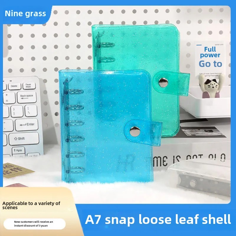 

Mini 6-hole Binder A7 Journal Booklet Cover Original Author Pp Transparent Flashing Cover Pvc Material For Office Supplies