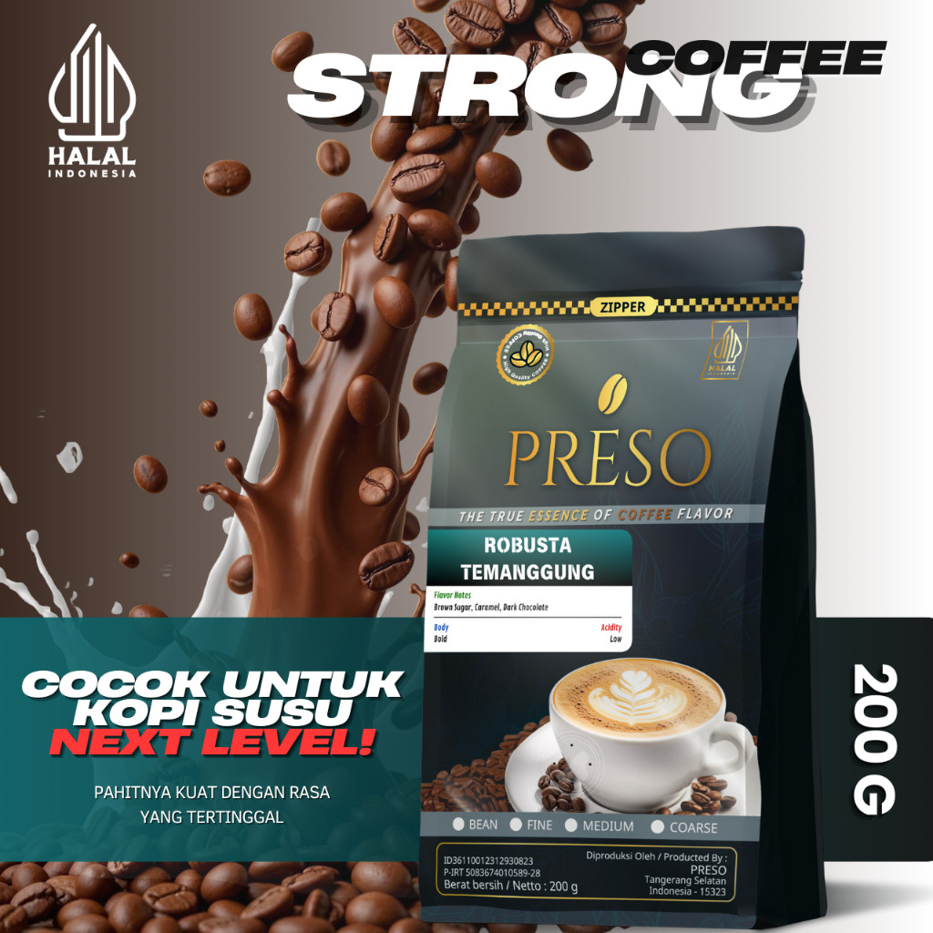 

COD PRESO Biji Kopi Bubuk Robusta Temanggung Coffee Roast Beans Espresso Bean Coffe 200 gram
