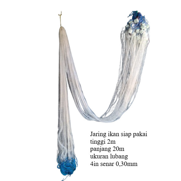 Jaring Ikan Siap Pakai Tinggi 2m Panjang 20m Pemberat Timah 4in Senar 0,30mm penangkap ikan | Jaring