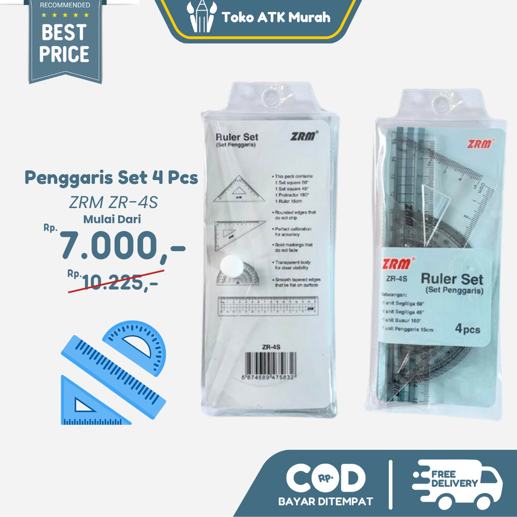 

Penggaris ZRM ZR-4S 1 Set 4 Pcs Ruler Matematika