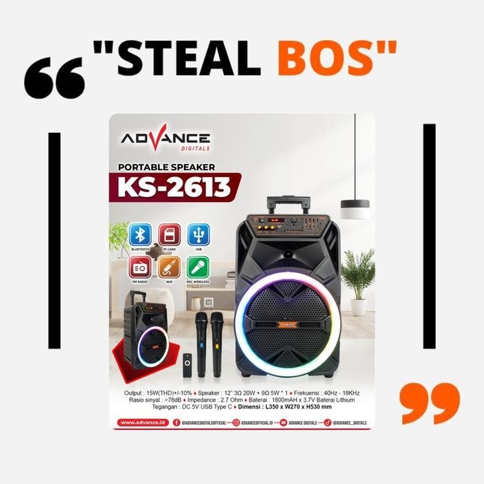 speaker bluetooth advance portable KS-2613 12 inch speaker advance 12 - Double box
