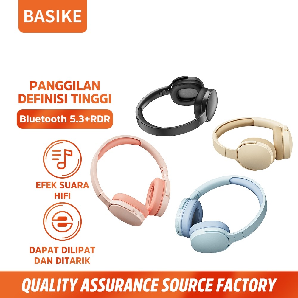 (HOT)BASIKE Headphone Bluetooth TWS 9D Hifi Music TW116 Headset Nirkabel Gaming Makaron foldable new