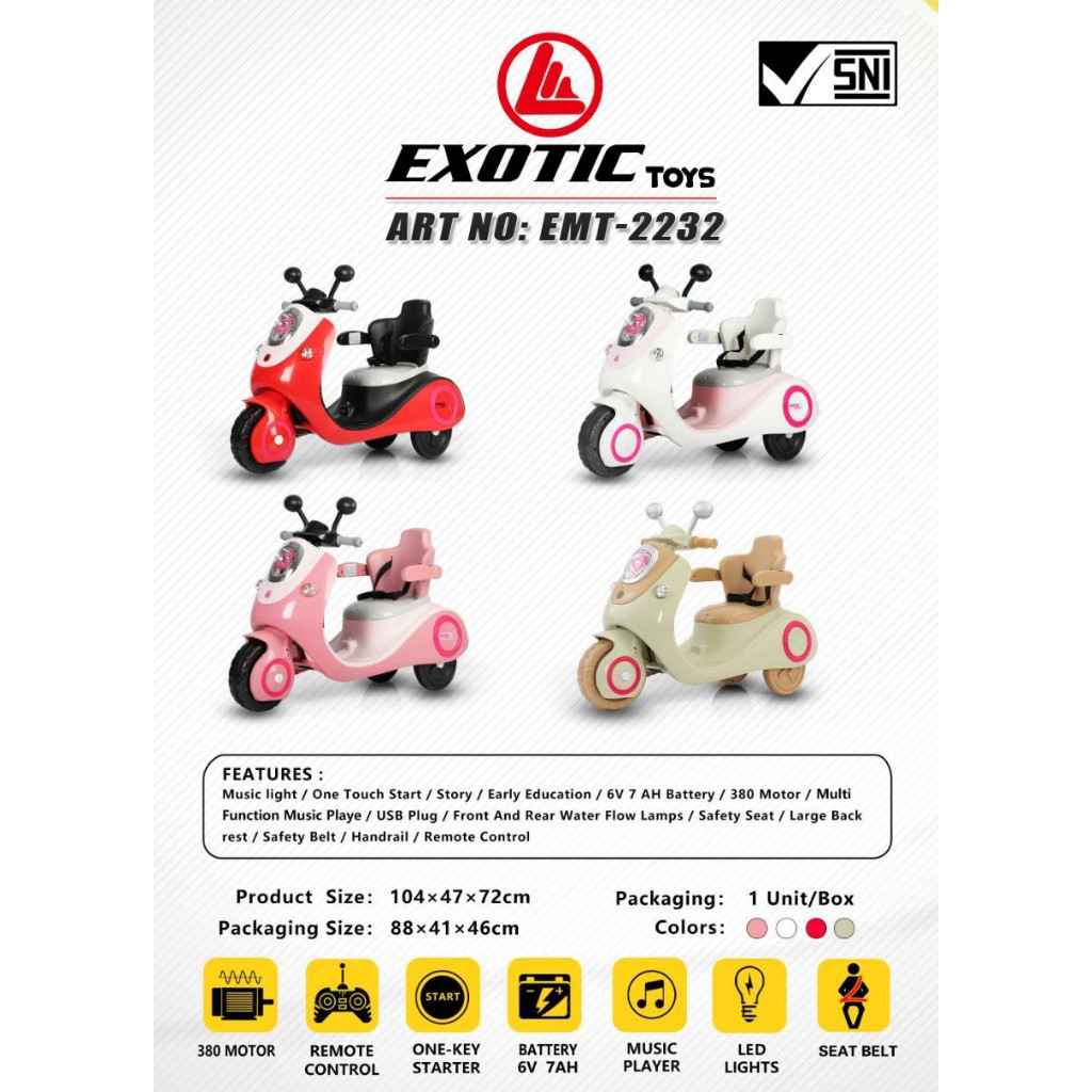 Motor Aki Anak Vespa Exotic EMT-2232 (Ada Seatbelt & Remote) BEST SELLER