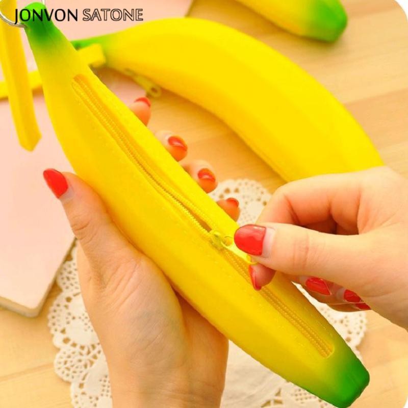 

Jonvon Satone 1pcs Silicone Pencil Bags Cute Banana style Kawaii Pencil Bag Children School Bags Stationary Zipper Pencil Bag