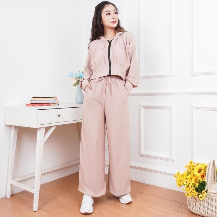 SF  - ONE SET HOODIE THINA WANITA Baju Celana - SALEM