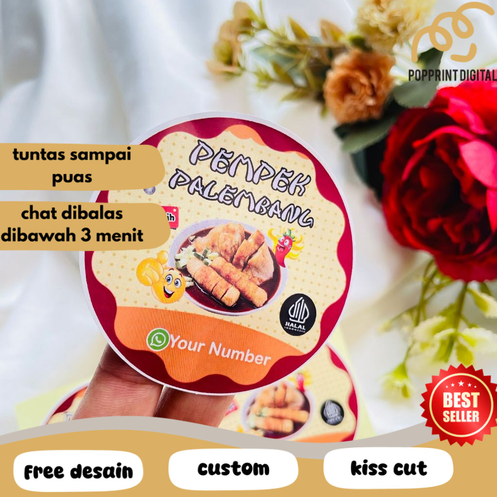

PpD 5-8 Sticker Pempek Palembang Stiker Tekwan Makanan Khas Cetak Label Produk Custom Nama