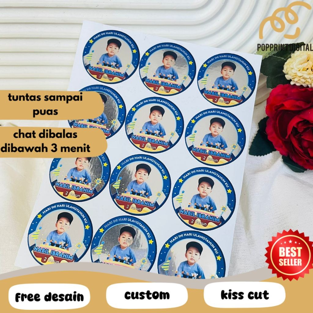 

PpD 9-15 Sticker Ulang Tahun Anak Gold/Silver Anti Air Stiker Label Undangan Happy Birthday Uk.Besar