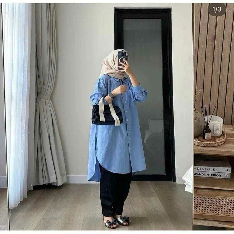 Kemeja Long Tunik Kartun Linen // Kemeja Oversize // Kemeja Linen Panjang