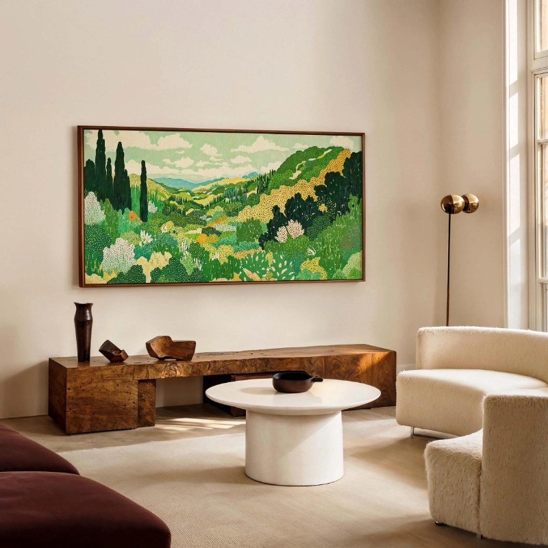 

Mid-Century Modern Japandi Canvas Wall Art Yayoi Kusama Inspired Botanical Floral Print Extra Large Panoramic Living Room Decor