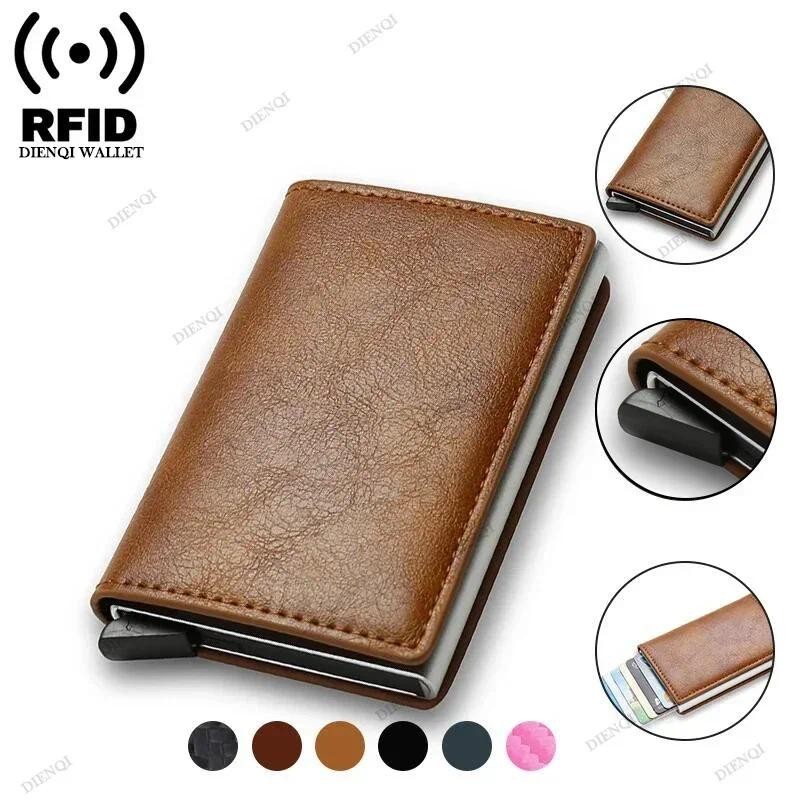 

Top Quality Wallets Men Money Bag Mini Purse Male Vintage Brown Leather Rfid Card Holder Wallet Small Smart Wallet Pocket Walet