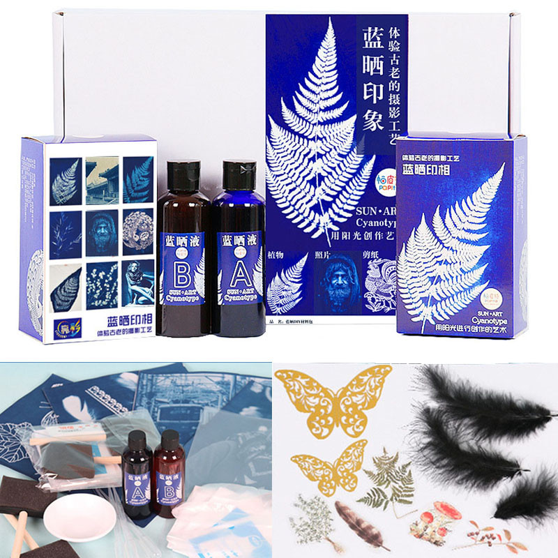 

Cyanotype Set 1:1 AB Potassium Ferricyanide Set Cyanotype Printing DIY For Fabric Textile Wood Reproducing Photographs Documents