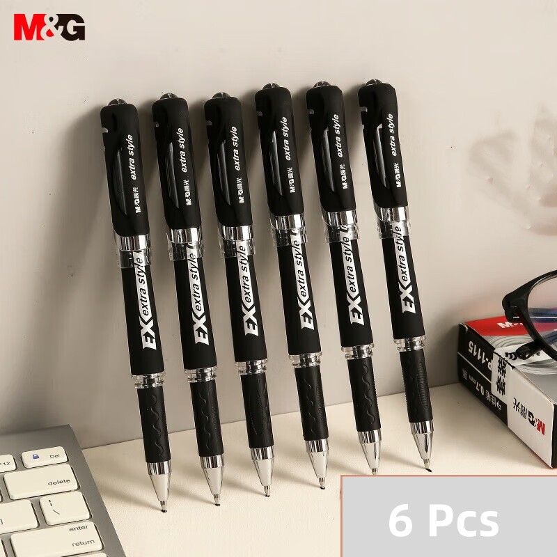 

M&G 6pcs 0.7mm Cap-off Gel Pens Quick-Dry Carbon Ink Bold Stroke Bullet Tip Gel Pen for Students Business Office Black