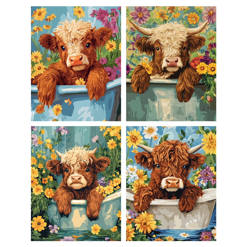 

Hand Painting Calf bathing in the bathtub Painting By Numbers Kit DIY Artwork Canva Art Home Decoration Gift
