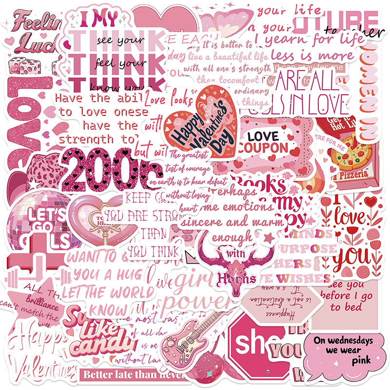 

50PCS Creative Pink Love Confession Graffiti Stickers DIY Phone Cases Notebook Envelope Personalized Decals Toys