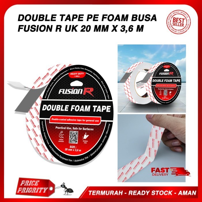 

NAJMAHJAYASHOP Double Tape Foam Tebal Super Kuat Fusion R PE FOAM Busa Tebal Hitam 1.0 mm Size 20 mm x 3,6 Meter Solasi Busa 2 Sisi Heavy Duty