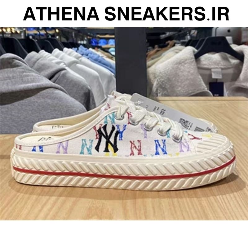 Sepatu Sandal MLB NY Yankees Playball Mule Monogram Rainbow Slop BNIB Original