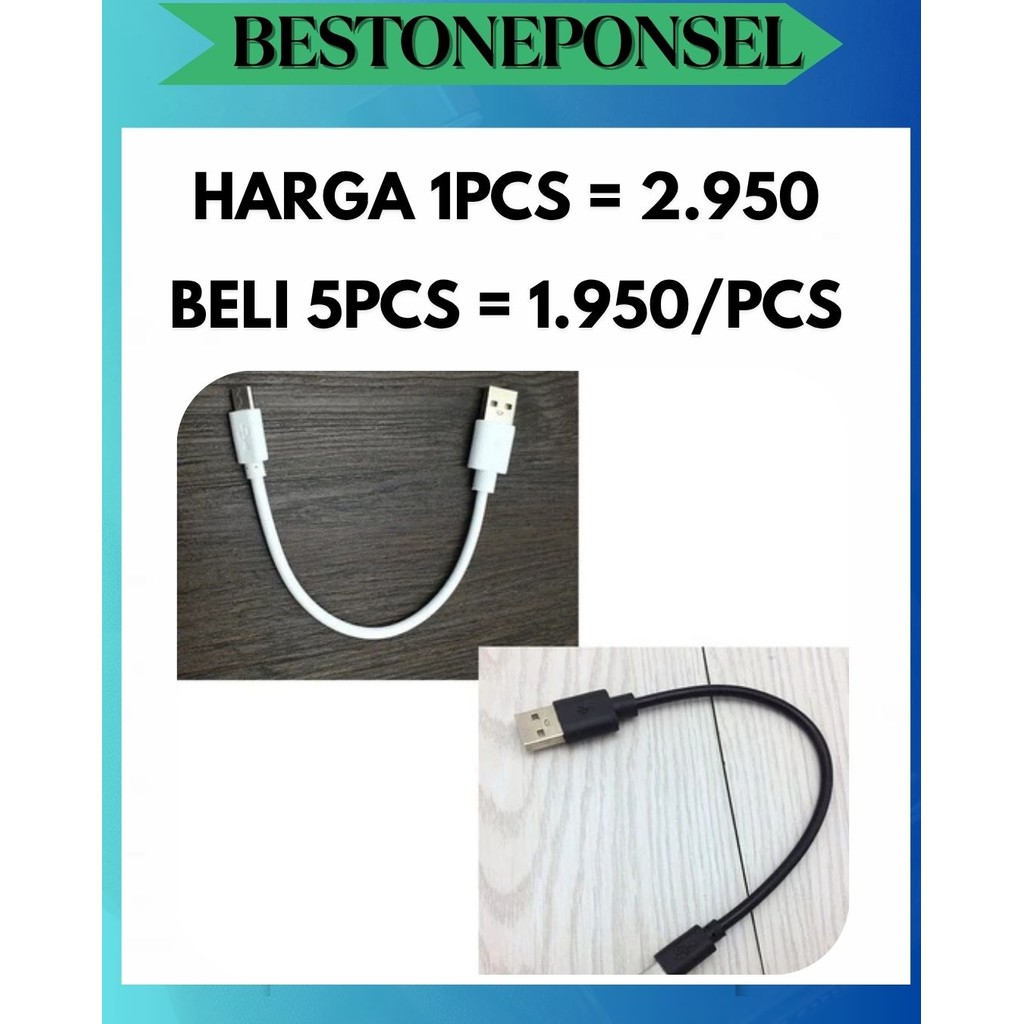BOP KABEL CHARGER POLOS PENDEK POWERBANK 10 - 15 CM FOR MICRO USB HITAM / PUTIH