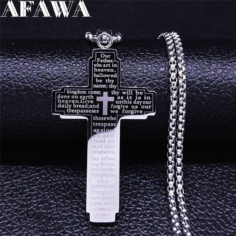 

Christian Bible Cross Chain Necklace Stainless Steel Pendant Necklace for Men Religious Prayer Jesus Jewelry corrente masculina
