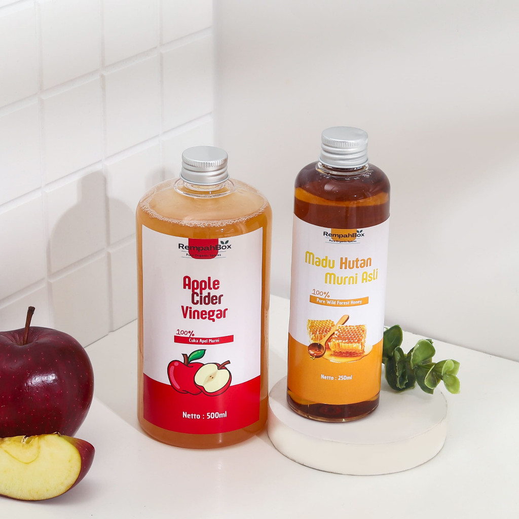 

Rempah Box Paket Hemat 2 in 1 Cuka Apel Apple Cider With Mother 500 ml Madu Hutan Organik Murni 250 ml