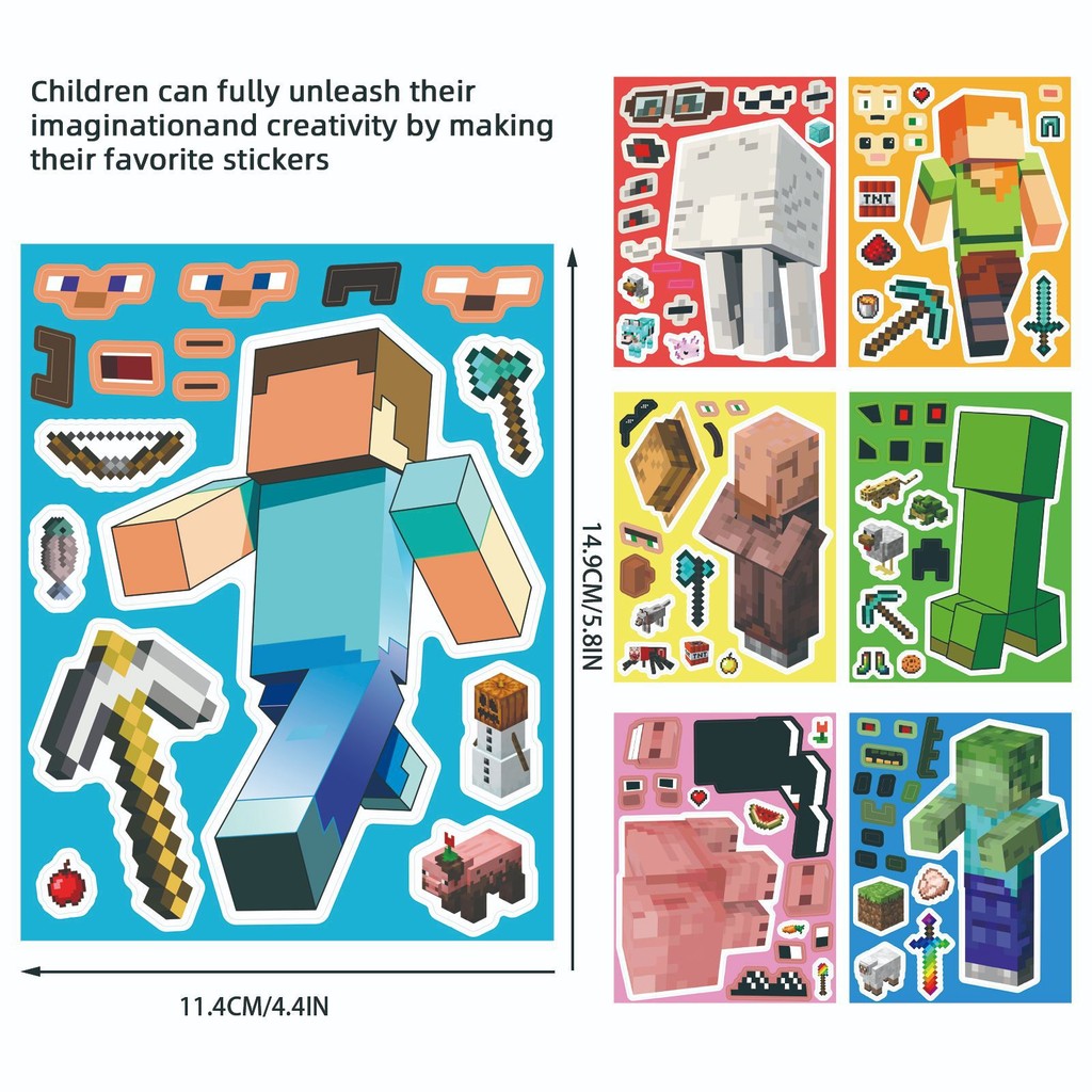 

8Sheets Classic Game My World Graffiti Stickers DIY Laptop Luggage Phone Case Scrapbook Stationery Decal Kid Toy