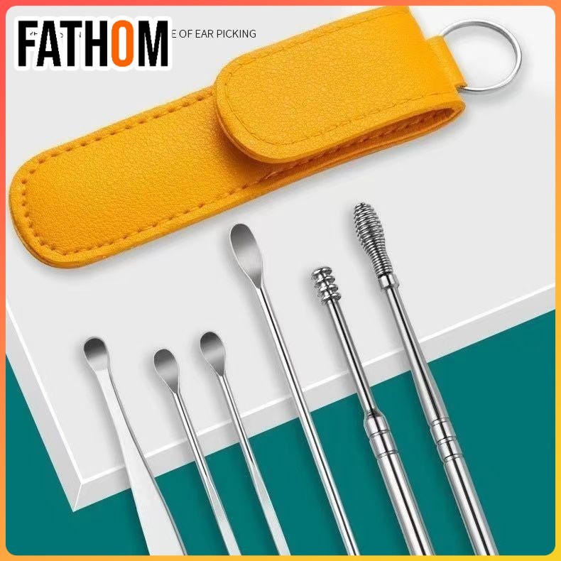 Set enam buah pembersih telinga, set alat pembersih telinga, pembersih telinga stainless steel, pemb