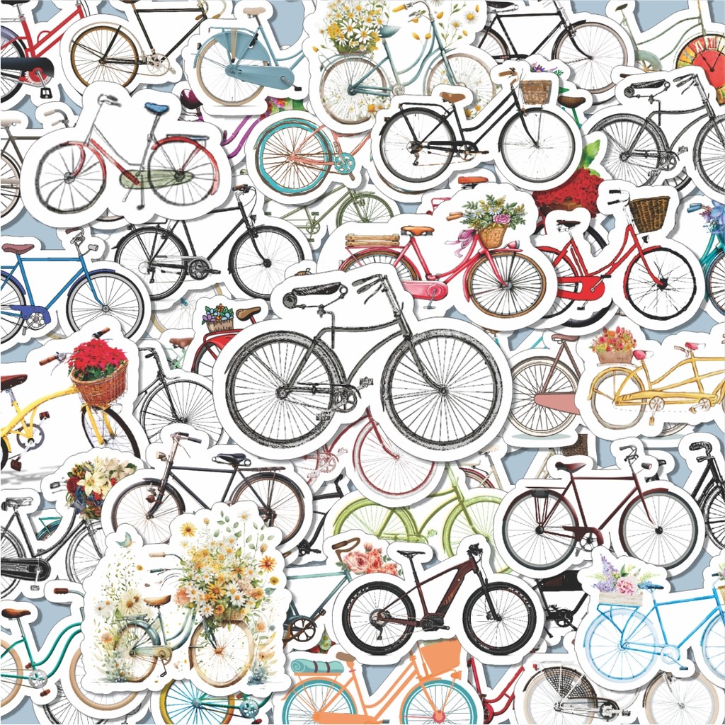 

100PCS Lucu Stiker Vintage Classic Bicycle [Sepeda Klasik Vintage] Stiker Aesthetic Stiker Anti Air Stikers Berperekat Waterproof sticker decal buat Motor Helm Buku Journal Koper Casing HP Laptop Botol Minum Hadiah anak