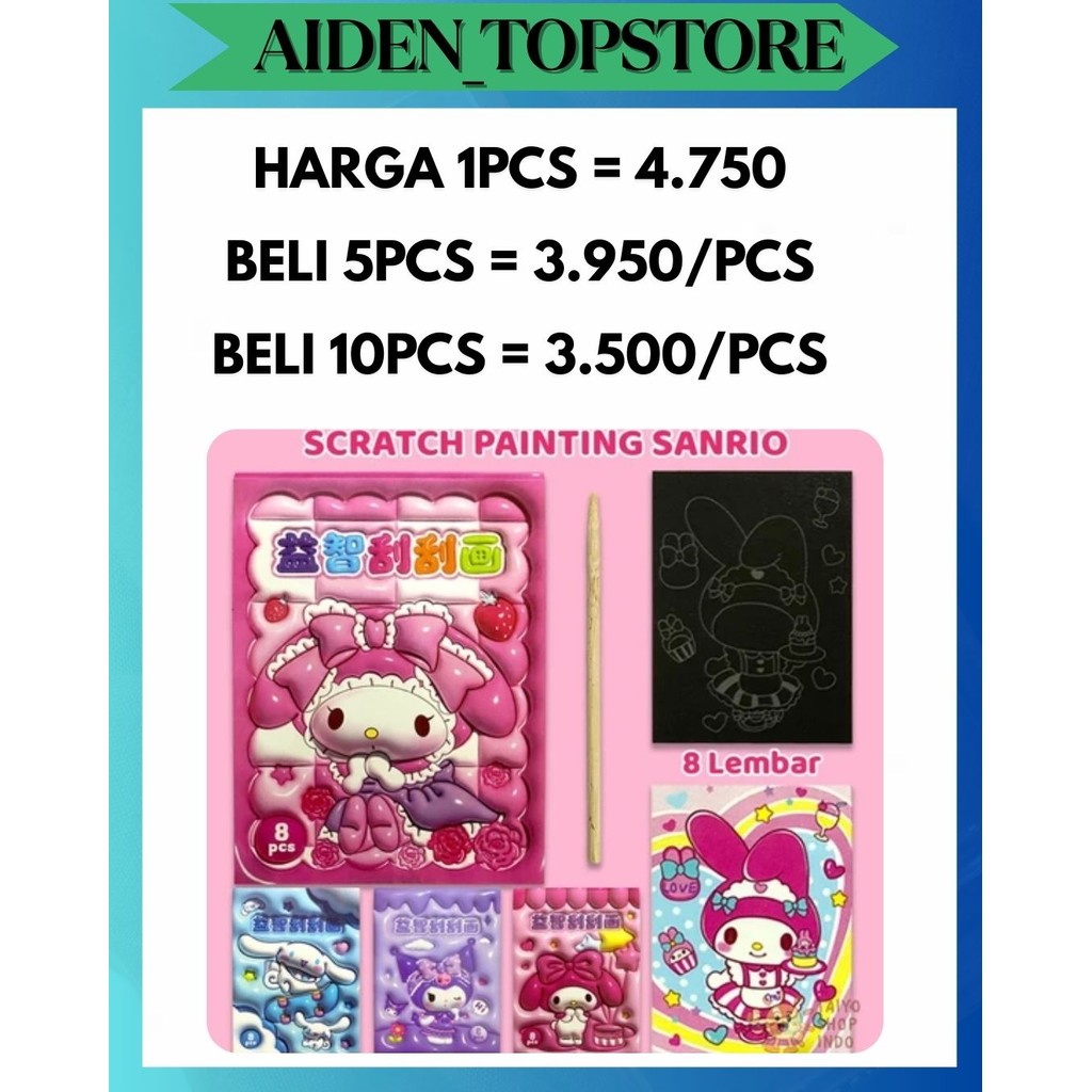 

ATS MAINAN EDUKASI DIY SCRATCH PAINTING SANRIO 3D BUKU KARTU GORES ANAK WARNA LUKIS PAINT