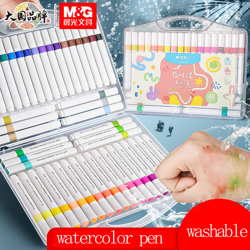 

M&G Watercolor Pens Set Triangular Barrel Easy Wash Portable with PP Box 12/24/36/48 Colors Suitable for Students Drawing