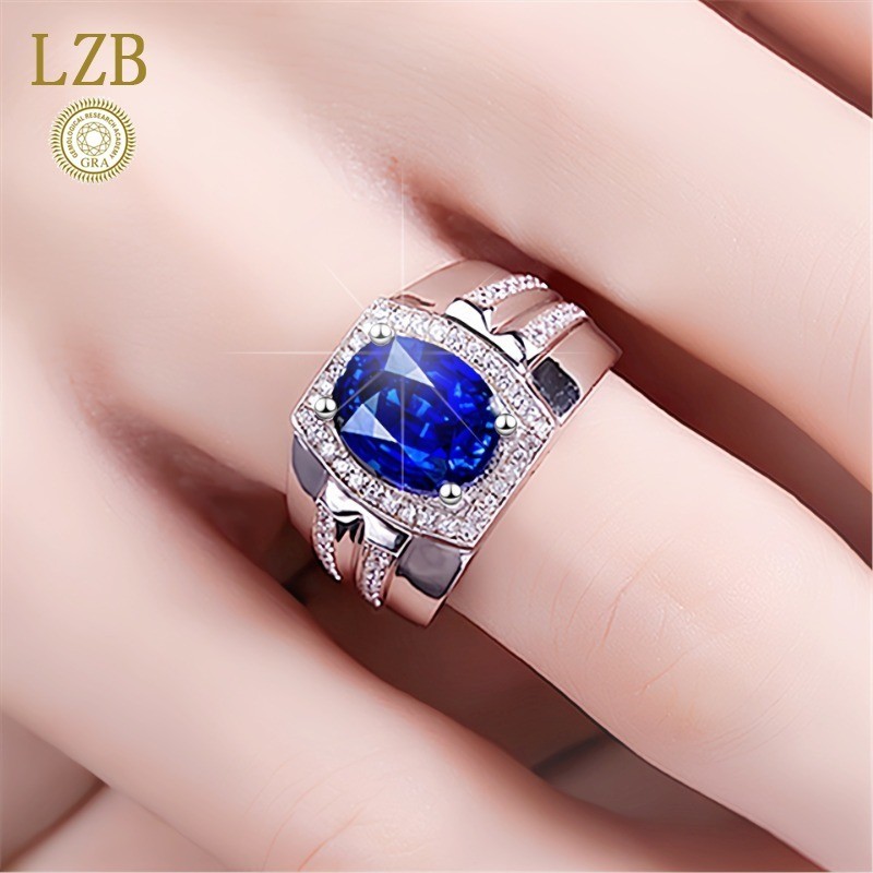 Cincin Berlian Platinum Pria Moissanite Oval Safir Fashion