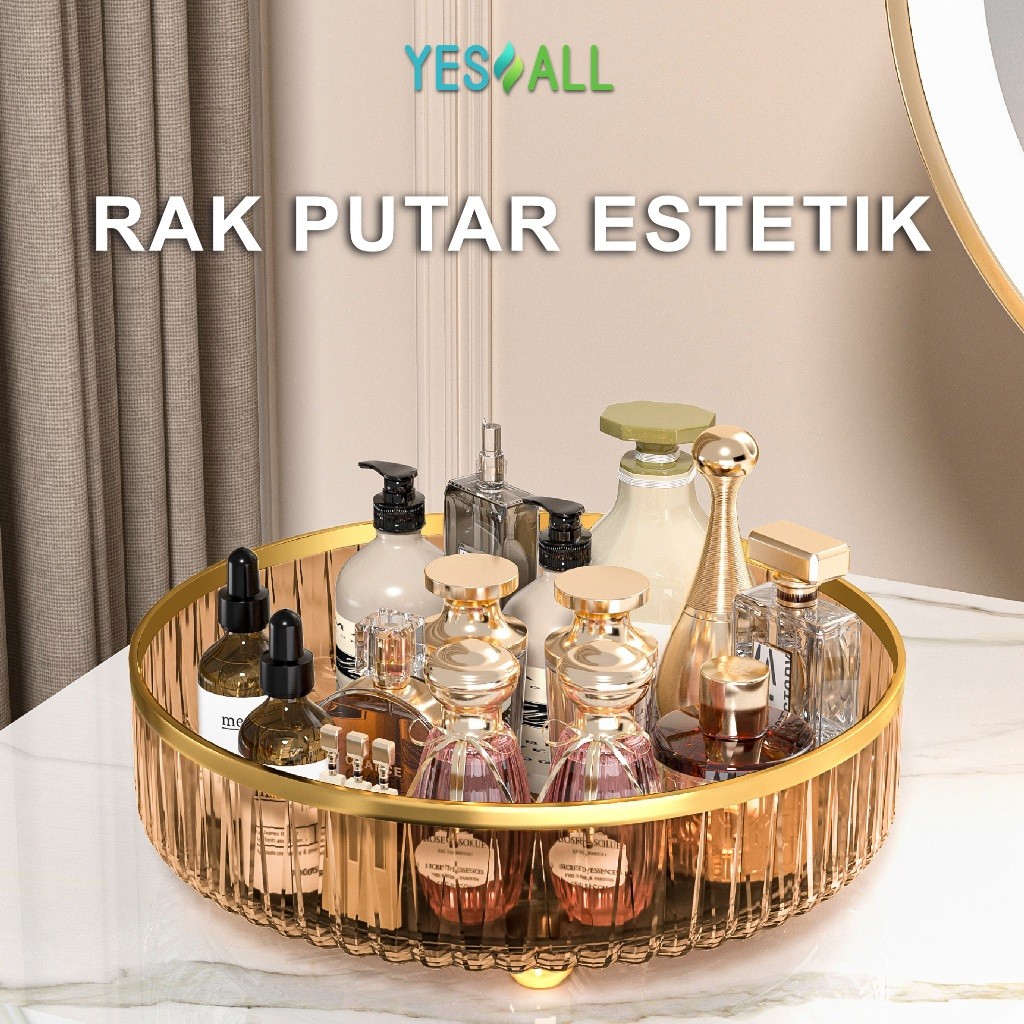 liana_roroSHOPYESALL Rak Kosmetik Aesthetic Tempat Make Up - Amber Gold Aesthetic Tray Minum SNX0080