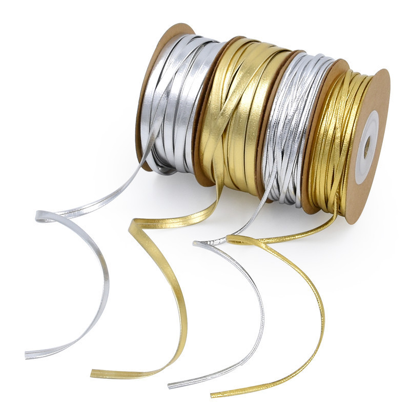 

DIY Leather Rope for Sewing Accessories, Gold and Silver Round Cord Ribbon