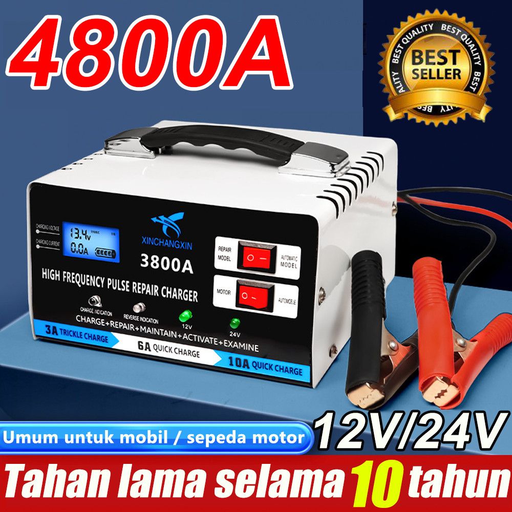 DROG.SHOP Charger Aki Otomatis 4800A 12V/24V 500W Auto Repair Mobile Motor Kapal Truck Portable Perb