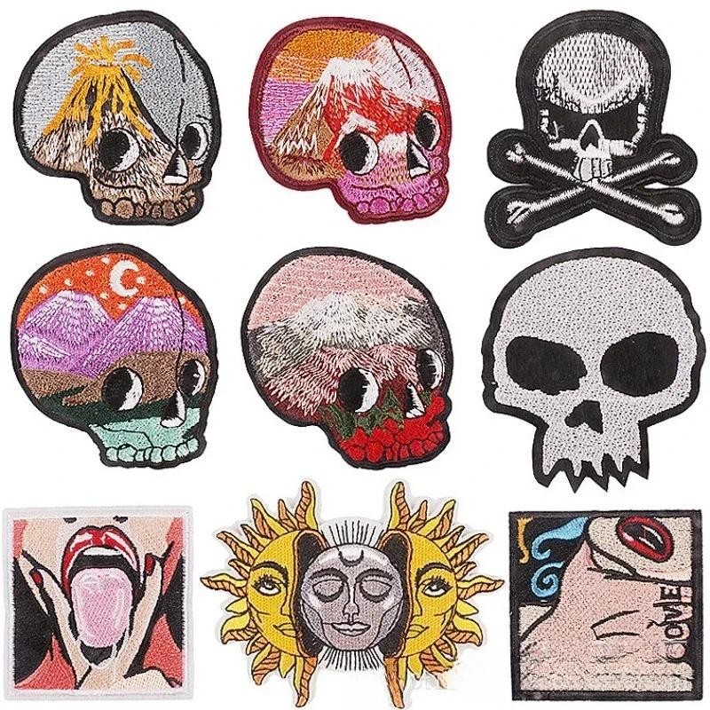 

Mixed Art Skull Computer Embroidery Cloth Sticker Horror Skull Sun God Cartoon Zhang Zai Embroidery Label