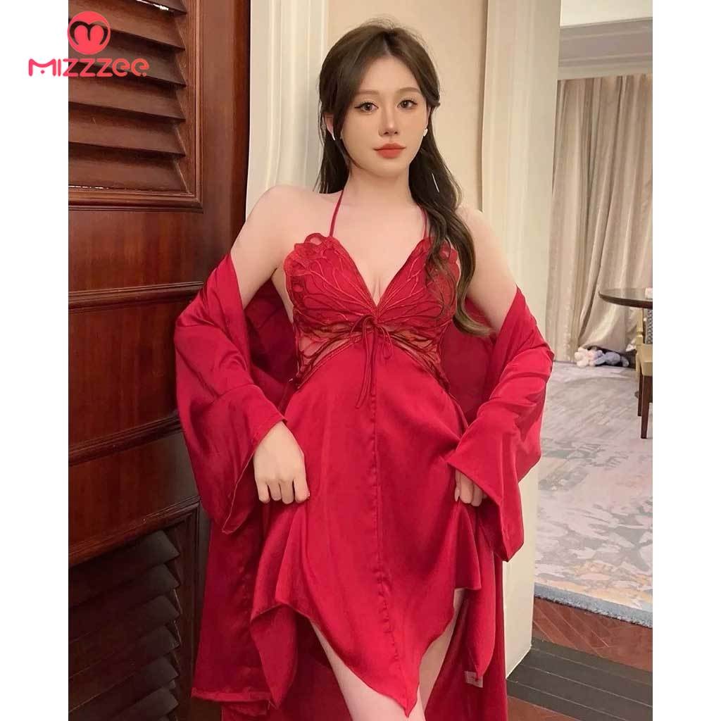 Mizzzee - One Set Kimono Lingerie 2 in 1 - Gaun Tidur Wanita - Baju Dinas Istri Satu Set - Dress Tid