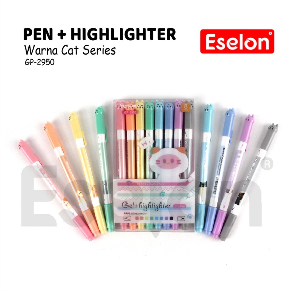 

♚Ballpoint Gel 8 Warna Fancy + Highlighter /Ballpoint Gel Warna 0.5mm GP-2950 Cat♚