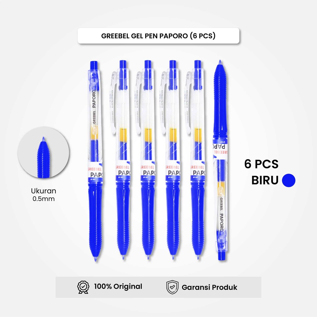 

GREEBEL Gel Pen Pulpen Gel GP-507 Paporo 0.5 Biru (6PCS/SET) / Ballpen Gel Ballpoint Bolpen Bolpoin Pena Gel