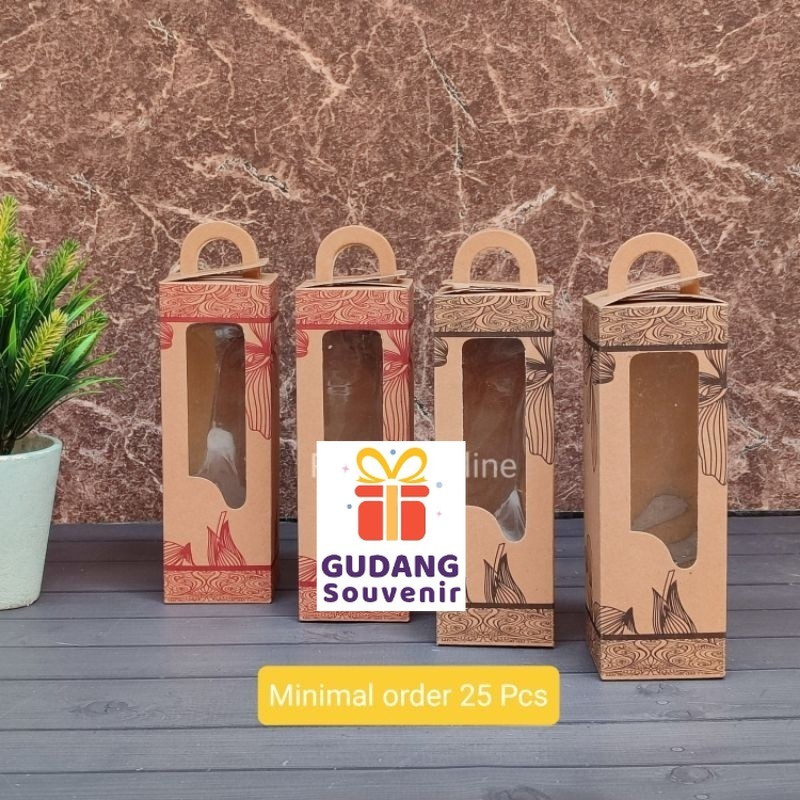 

25 Pcs, Box Kemasan Tumbler/ Botol 6,5 x 20 cm, Box Tenteng Daun Batik murah berkualitas