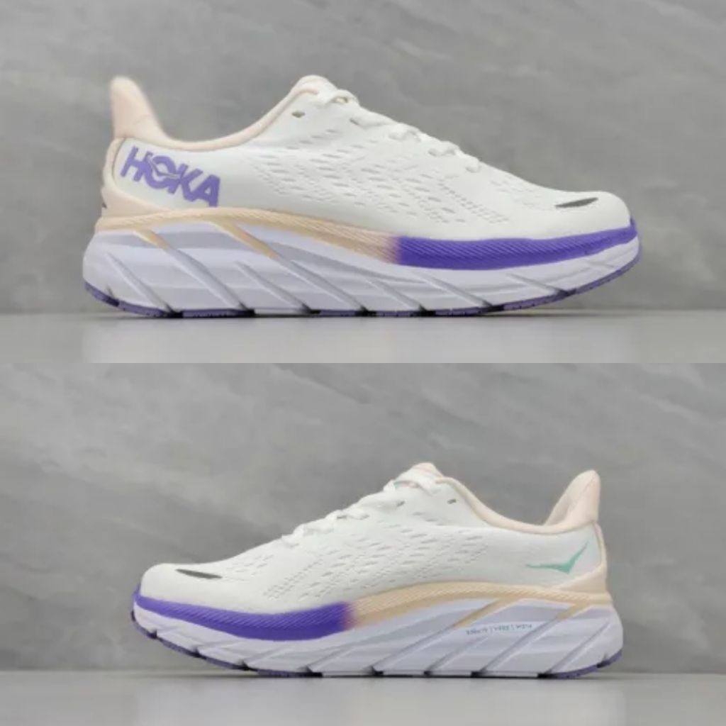 Sepatu lari wanita hoka one one clifton 8 white purple