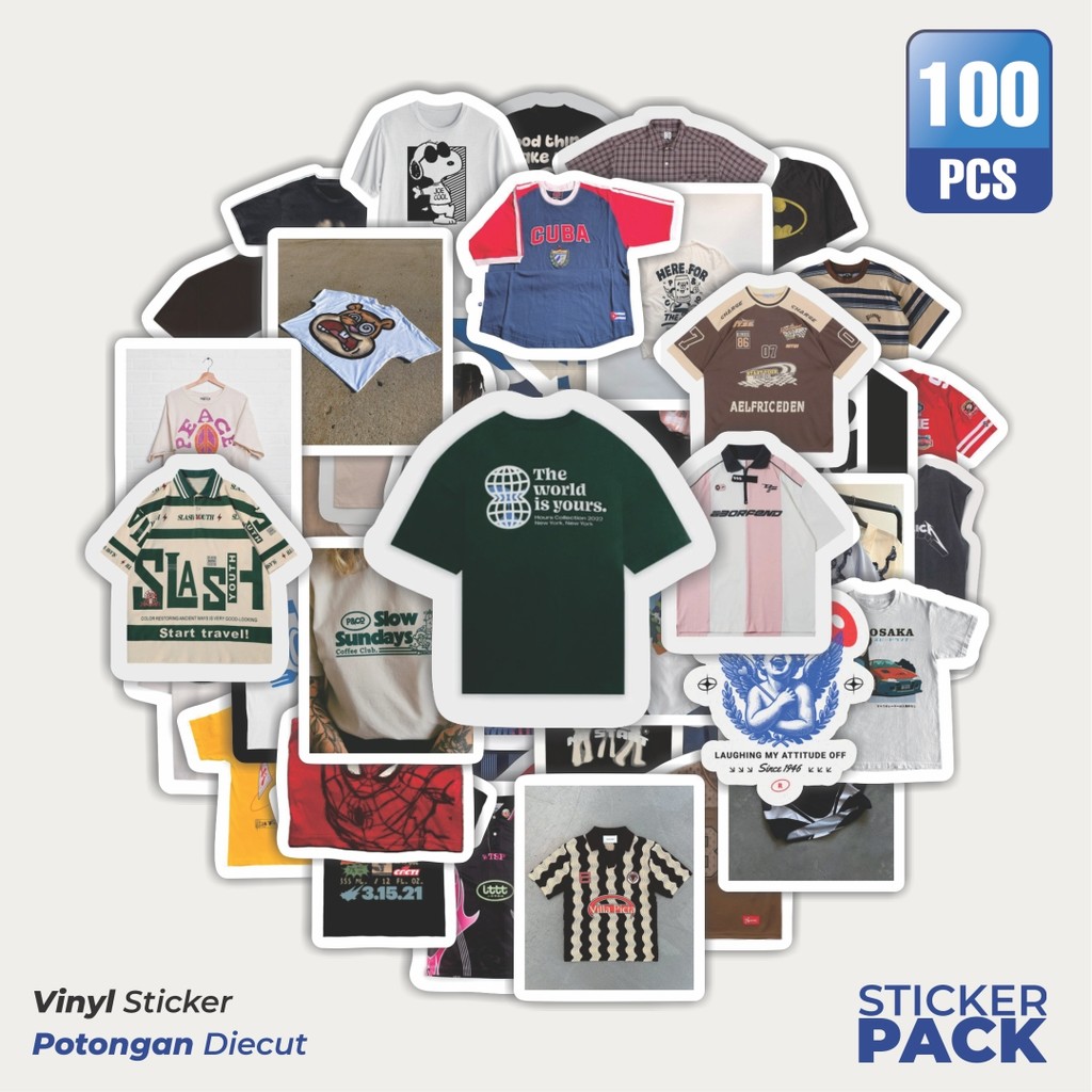 

Super Hemat! 100 PCS Stiker T-Shirt V10 Waterproof Aesthetic- Untuk Laptop, Motor, dan Helm - Paper Stationery Pack