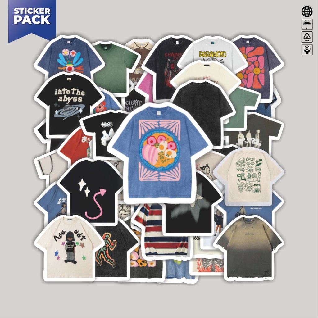 

[100PCS]Stiker Pack Stiker T-Shirt V7 Aesthetic Vinyl Anti Air Dekorasi Sticker Laptop Buku Journal Koper Helm Casing HP Gitar Helm Skateboard